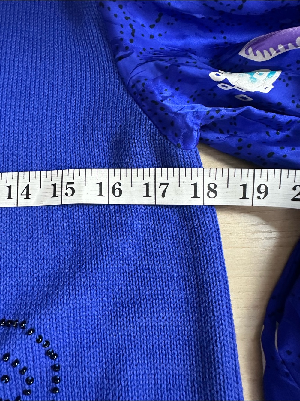 Neiman Marcus Cobalt Blue Floral Applique Puff Sleeve Sweater - Picture 8 of 13